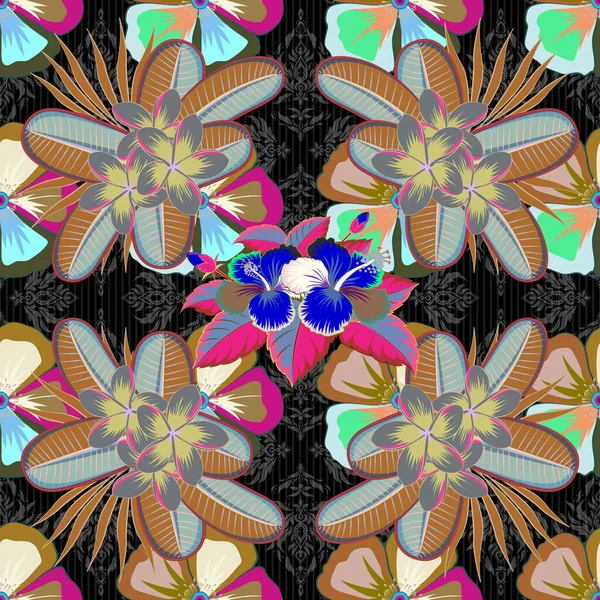 Mavi ve bej renklerde vektörsüz desen. Güzel suluboya çiçekler, parlak tablolar ilham verici çiçek desenleri..