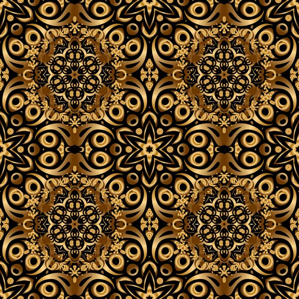 Siyah zemin üzerinde altın tekrarlayan elementler olan soyut, pürüzsüz desen. Klasik siyah ve altın desenli. Oriental vektör klasik desen.