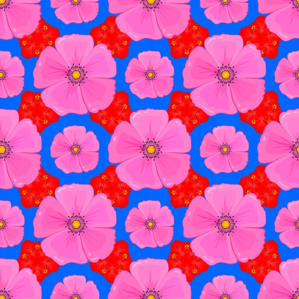 Modelo Floral Sin Costuras Del Vector Con Flores Cosmos Hojas — Vector de stock