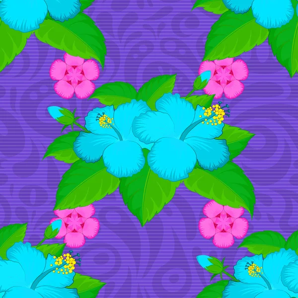 矢量图解 带有紫色背景的花卉图案的精致无缝图案 装饰芙蓉花重复花型 — 图库矢量图片