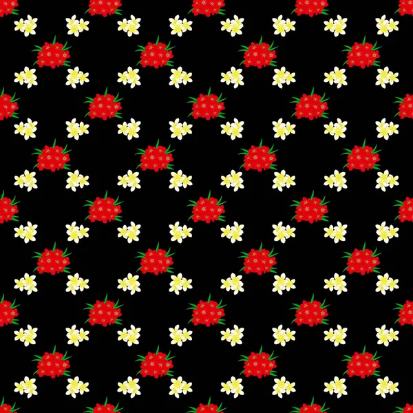 モトリー忘れ私ではない花と黒の背景にシームレスな花のパターン ラスターイラスト — ストックベクタ
