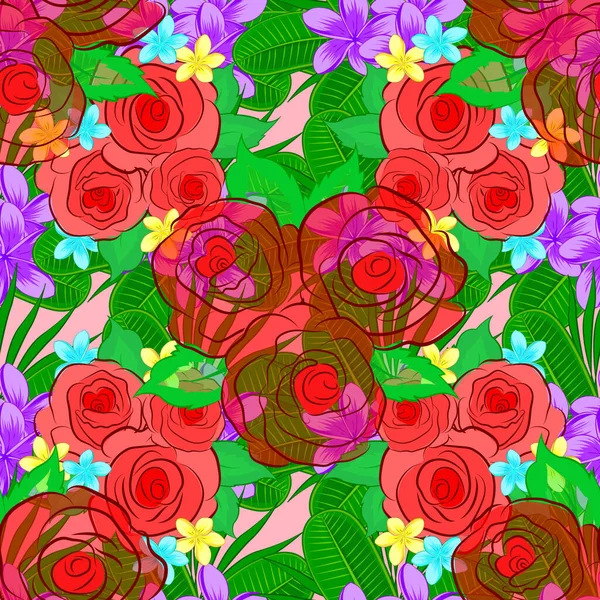 Vektor Sömlöst Mönster Rosa Bakgrund Vacker Akvarell Ros Blommor Och — Stock vektor
