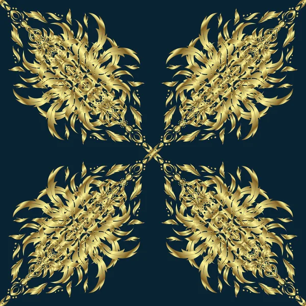 Вінтажний Дизайн Синього Золотистого Кольорів Дамаск Елегантні Шпалери Векторний Безшовний — стоковий вектор