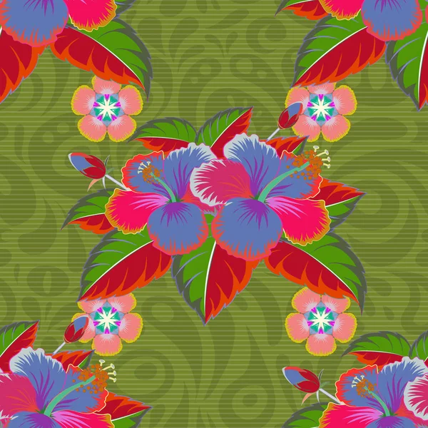 Εικονογράφηση Διανύσματος Motley Απρόσκοπτη Εξωτικό Μοτίβο Πολλά Κιρσοειδή Τροπικά Λουλούδια — Διανυσματικό Αρχείο