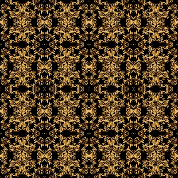 Stars Seamless Pattern Gold Black Retro Background Abstract Bright Golden — Stock Vector
