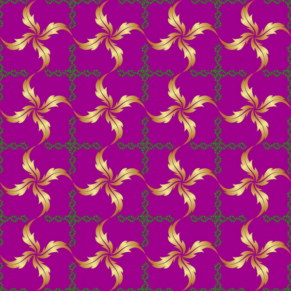 Бесшовный Узор Декоративными Летними Цветами Фиолетового Зеленого Желтого Цветов Акварельная — стоковый вектор