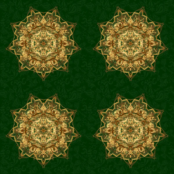 Mandala Sfondo Verde Elemento Cerchio Geometrico Colori Glod Simbolo Spirituale — Vettoriale Stock
