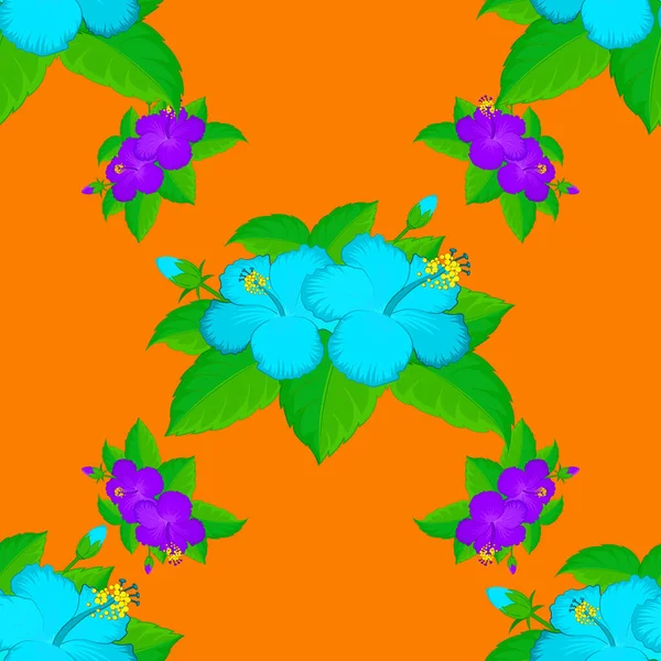 Абстрактный Векторный Узор Цветками Гибискуса Оранжевом Фоне — стоковый вектор