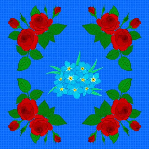 Abstract Vectorpatroon Met Handgetekende Bloemenelementen Zijden Sjaal Met Rozenbloemen Groene — Stockvector