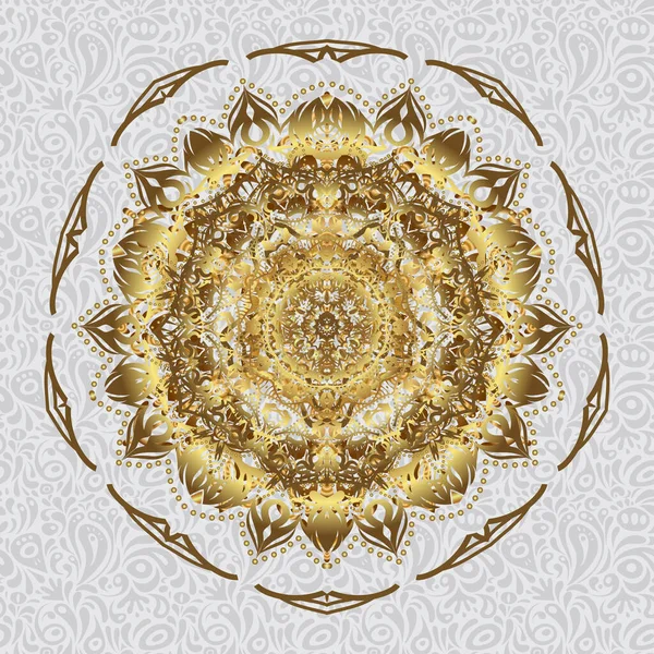 Étoile Dorée Éclatante Résumé Mandala Sur Fond Gris Illustration Vectorielle — Image vectorielle