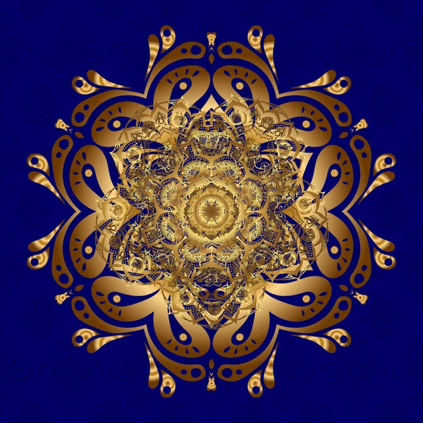 Vektorillustration Abstrakt Mandala Vintage Dekorativa Element Orientalisk Gyllene Mönster Blå — Stock vektor