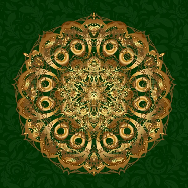 Davetiye Kartı Vektör Vintage Desen Yeşil Arka Planda Mandala Altını — Stok Vektör