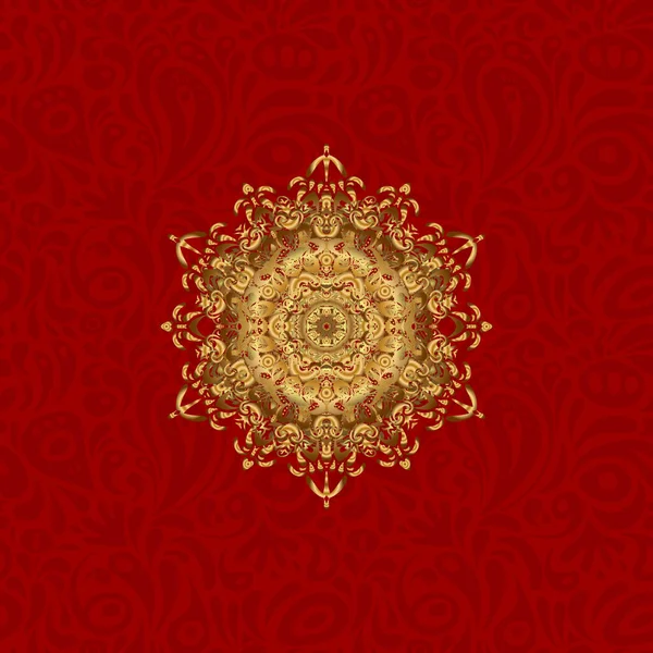 手描きベクトル曼荼羅 赤の背景に黄金 インドの孔雀 インドのパターン 黄金の曼荼羅 曼荼羅孔雀 — ストックベクタ