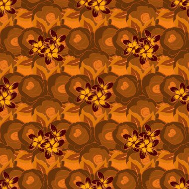 Kırmızı, turuncu ve sarı renklerde güzel ve soyut gül çiçekleri. Vektör suluboya deseni.