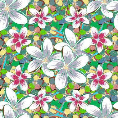 Soyut etnik vektör kusursuz desen. Kabile sanatı boho baskısı, klasik çiçek arkaplanı. Arkaplan dokusu, duvar kağıdı, mavi ve yeşil renkli çiçek teması.