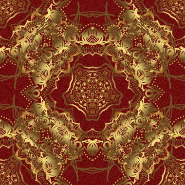 Altın süslemesiz desen. Tasarım daveti, kart, duvar kağıdı veya kumaş için kırmızı arkaplanda altın vektör baskısı.