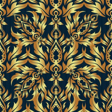 Mavi arka planda altın stilize yıldızlar. Fan, Noel altınını şekillendirdi. Altın geometrik elementlere sahip soyut ve soyut bir desen. Yeni yıl 2018 tatil süslemesi.