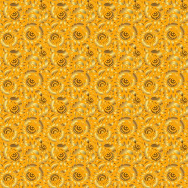 Sarı arka planda altın süslemeleri olan kusursuz, soyut vektör deseni. Altın süslemeli klasik tasarım.