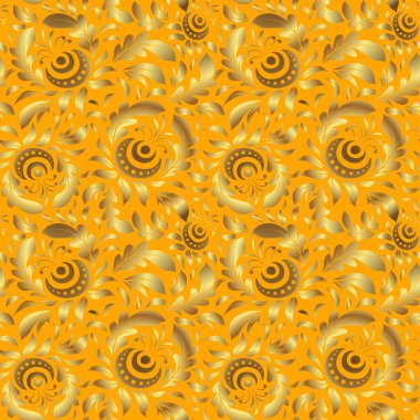 Geleneksel klasik Altın Şablon. Sarı arkaplanda barok tarzında kusursuz bir doğulu süsü..