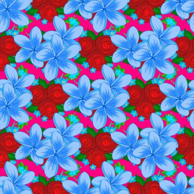 Eflatun arka planda dekoratif tesisat çiçekleri olan etnik, pürüzsüz bir desen var..