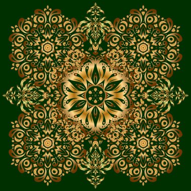 Art deco tarzı, modaya uygun klasik tasarım öğesi. Altın rengi elementlerle güzel bir artdeco şablonu. Altın soyut geometrik kusursuz desen. Yeşil arka planda vektör altın ızgara.