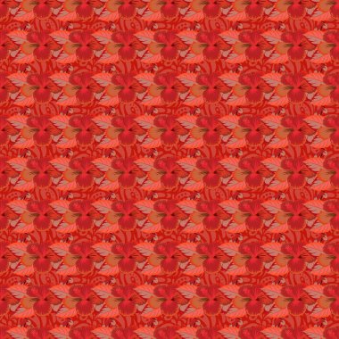 Birçok turuncu, pembe ve kırmızı çiçeğin vektör çizimi. Kusursuz turuncu, pembe ve kırmızı amber çiçeği desenli. El çizimi pürüzsüz çiçek çizimi.