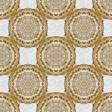 Arabesk ve gloden çiçekli doğu vektör deseni. Geleneksel klasik süs. Altın ve gri pürüzsüz desen.