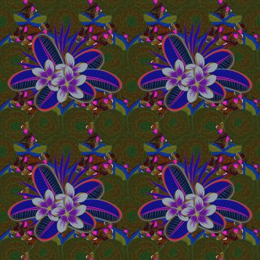 Yumuşak suluboya çiçek deseni. Mor, mavi ve gri renklerde kusursuz desen. Vektör illüstrasyonu.