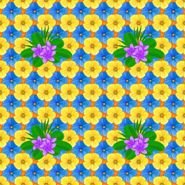 Çizgili arka planda dikişsiz suluboya desen. Turuncu arka planda Raster çiçek izi. Sevimli kozmos çiçekleri deseni.