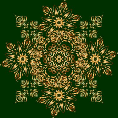 Gerçekçi, soyut, altın, kusursuz desen. Yeşil arka planda parlak ışık ve parlak vektör şablonu. Vektör altın eğimli, pürüzsüz doku. Çerçeve, kurdele, bayrak, mandalalar için metal elementler.