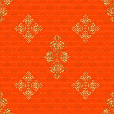 Turuncu arkaplanda parlak bir arkaplan çizimi. Kusursuz altın Noel süslemesi deseni.