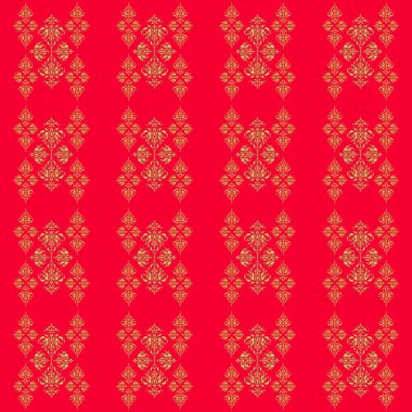 Soyut altın doku. Düşük polimerli altın desenli çizim. Kırmızı arka planda, altın rengi, dikişsiz desen..