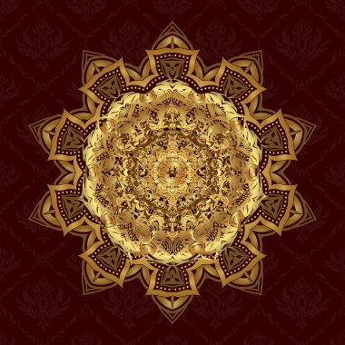 Kahverengi arka planda vektör altın mandala şekli. Gradyan premium logotype. İzole logo. Biyoloji, çevre şirketi veya kaplıca salonu için iş kimliği kavramı.