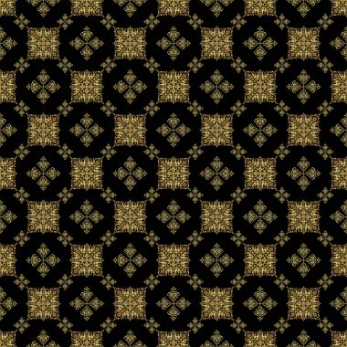 Doğu tarzında lüks bir süs. Davetiyeler için dekorasyon, tebrik kartları, etiketler, rozetler, etiketler. Siyahın üzerinde altın çiçeksiz desen var. Altın şablonlar için vektör ögeleri.
