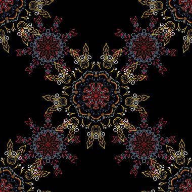 Siyah zemin üzerinde mavi, sarı ve pembe tül, kıvrımsız desen, eps10..