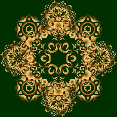 Soyut vektör altın dokusu. Düşük polimerli altın desenli çizim. Yeşil bir arka planda, altın rengi, dikişsiz desen.