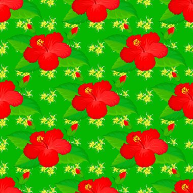 Yeşil arka planda sevimli amber çiçekleri olan kusursuz bir desen. Vektör illüstrasyonu.