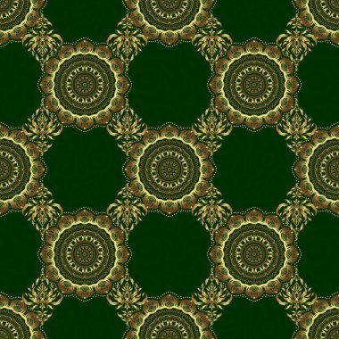 Yeşil ve altın rengi bir süs. Kusursuz desen 