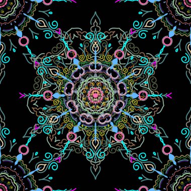 Kusursuz soyut, çok renkli kabile deseni. El yapımı etnik doku, hayal gücünün uçuşu. Vektör illüstrasyonu.