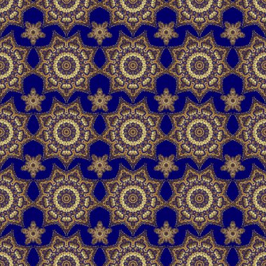 Düşük polimerli altın desenli çizim. Mavi arka planda, altın rengi, dikişsiz desen. Soyut raster altın doku.