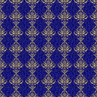 Mavi arka planda soyut altın geometrik modern tasarım. Altın folyo dokusu. Art deco tarzı. Vektör parlak arkaplan. Altın halkalar kusursuz desen.