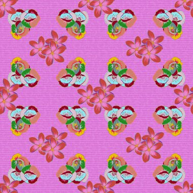 Yeşil, pembe ve turuncu renklerde kusursuz el çizimi vektör deseni.