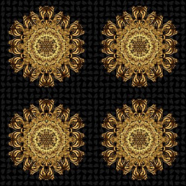 Altın siyaha karşı. Eski model. Davetiye, düğün kartı, hatıra defteri. Dekoratif dekoratif yuvarlak mandala. Altın çıkartmalar, geçici dövmeler, mehndi ve yoga tasarımı, boho, sihirli sembol.