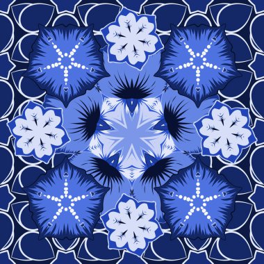 Çizgili arka planda dikişsiz suluboya desen. Mavi ve beyaz renkli vektör çiçek deseni.