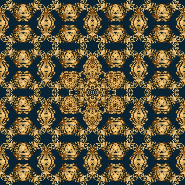 Бесшовный Узор Золотыми Элементами Синем Фоне Вектор Золотой Восточном Стиле — стоковый вектор
