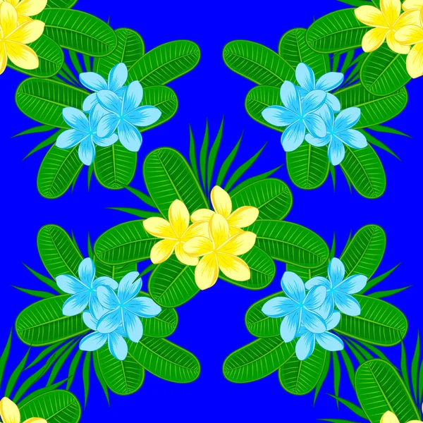 抽象的な優雅さベクトルシームレスなパターンで 青い背景に花を咲かせます — ストックベクタ