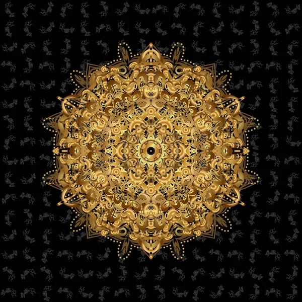 Abstract Mandala Fondo Negro Ilustración Vectores Glitter Golden Star — Archivo Imágenes Vectoriales