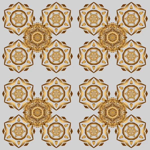 Mandala Dessiné Main Motif Abstrait Doré Sur Fond Gris — Image vectorielle