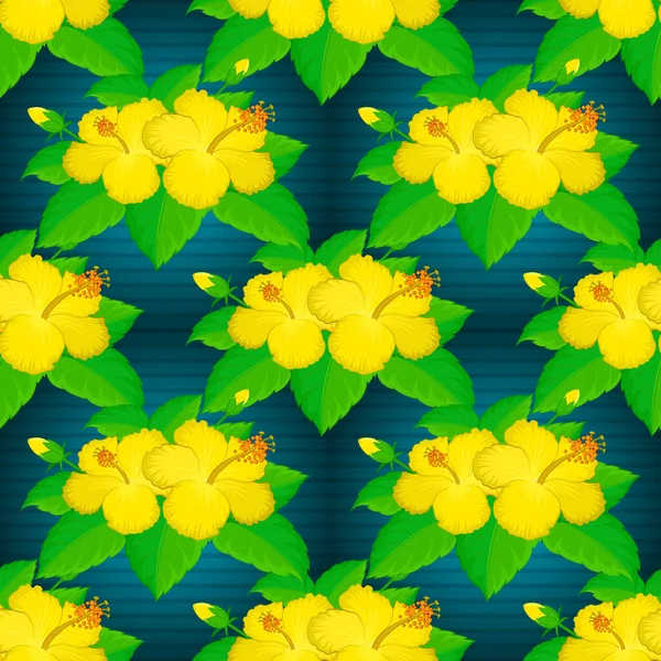 Vektorillustration Weicher Aquarell Hibiskusblütendruck Nahtloses Muster Den Farben Blau Gelb — Stockvektor