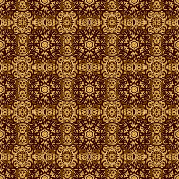 Brown Golden Seamless Pattern Geometric Repeating Ornament Golden Elements Seamless — Stock Vector